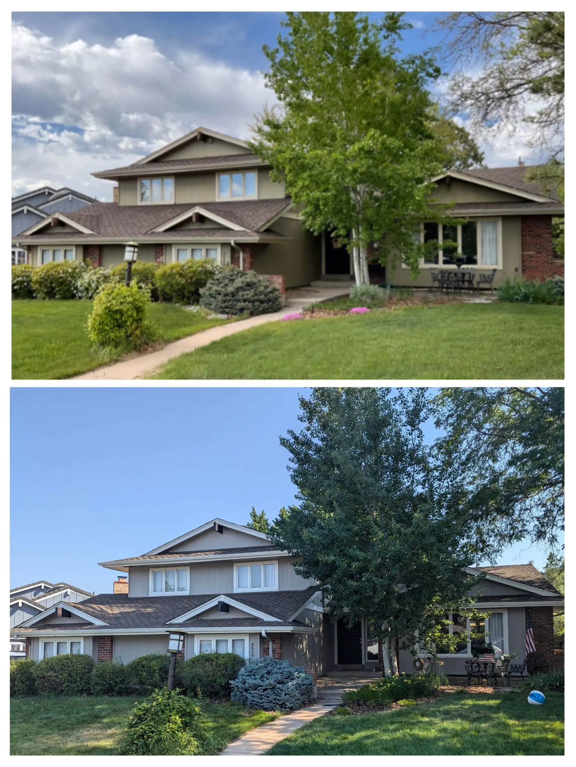 Denver painters Accent Painting before and after exterior repaint Craftsman home warm gray